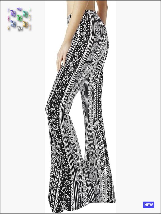 Pants - Flare Bell Bottom Palazzo Pants Stretchy Elastic Waist Boho Yoga Trousers